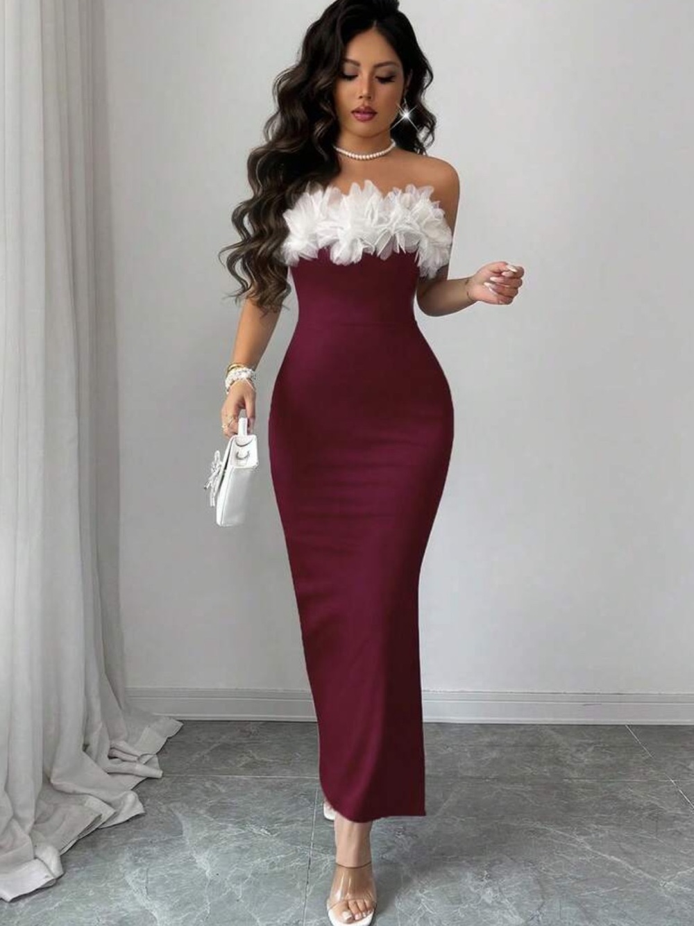 Luxe Edit Burgundy Bodycon Midi Dress NEW 🏷️
